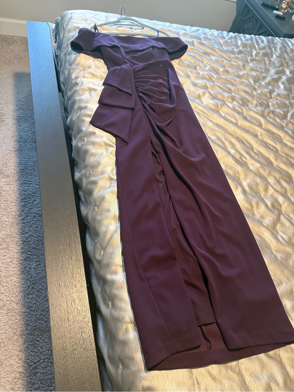 Xscape Off of the Shoulder Plum Evening Gown - Picture 2 of 8